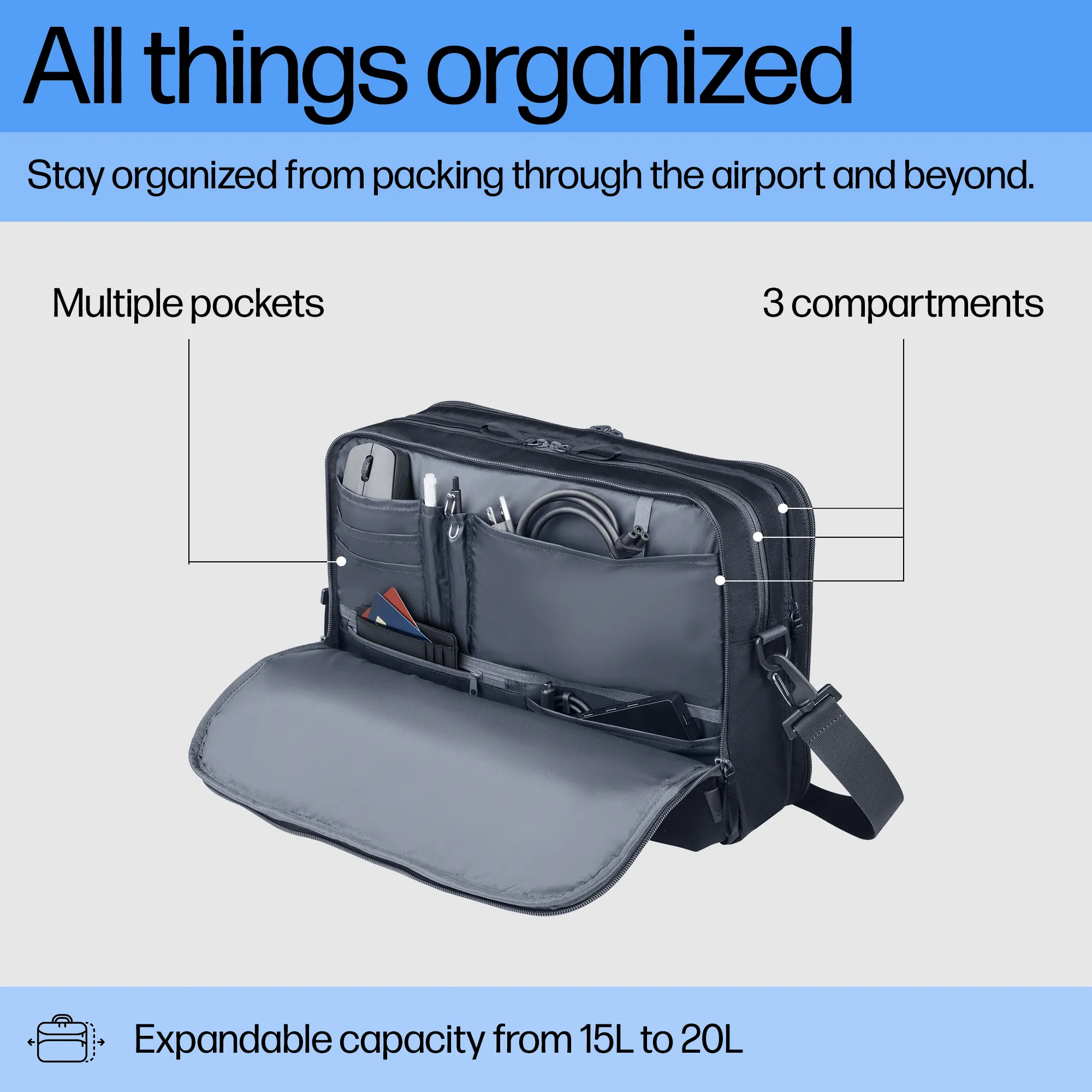HP 14&quot; Travel Plus 15L - datorv&auml;ska, Bl&aring;/Grafit