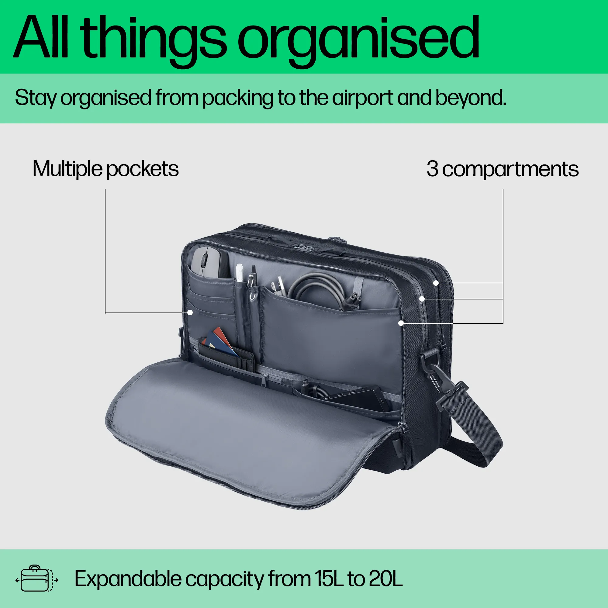 HP 14&quot; Travel Plus 15L - datorv&auml;ska, Bl&aring;/Grafit