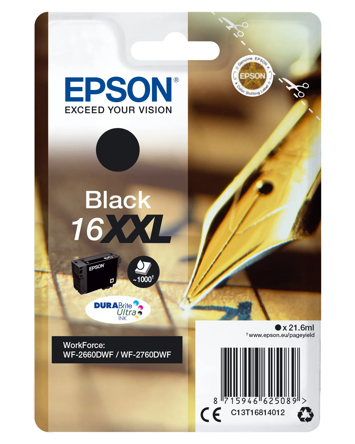 Epson 16XXL -mustekasetti, 21.6 ml, musta