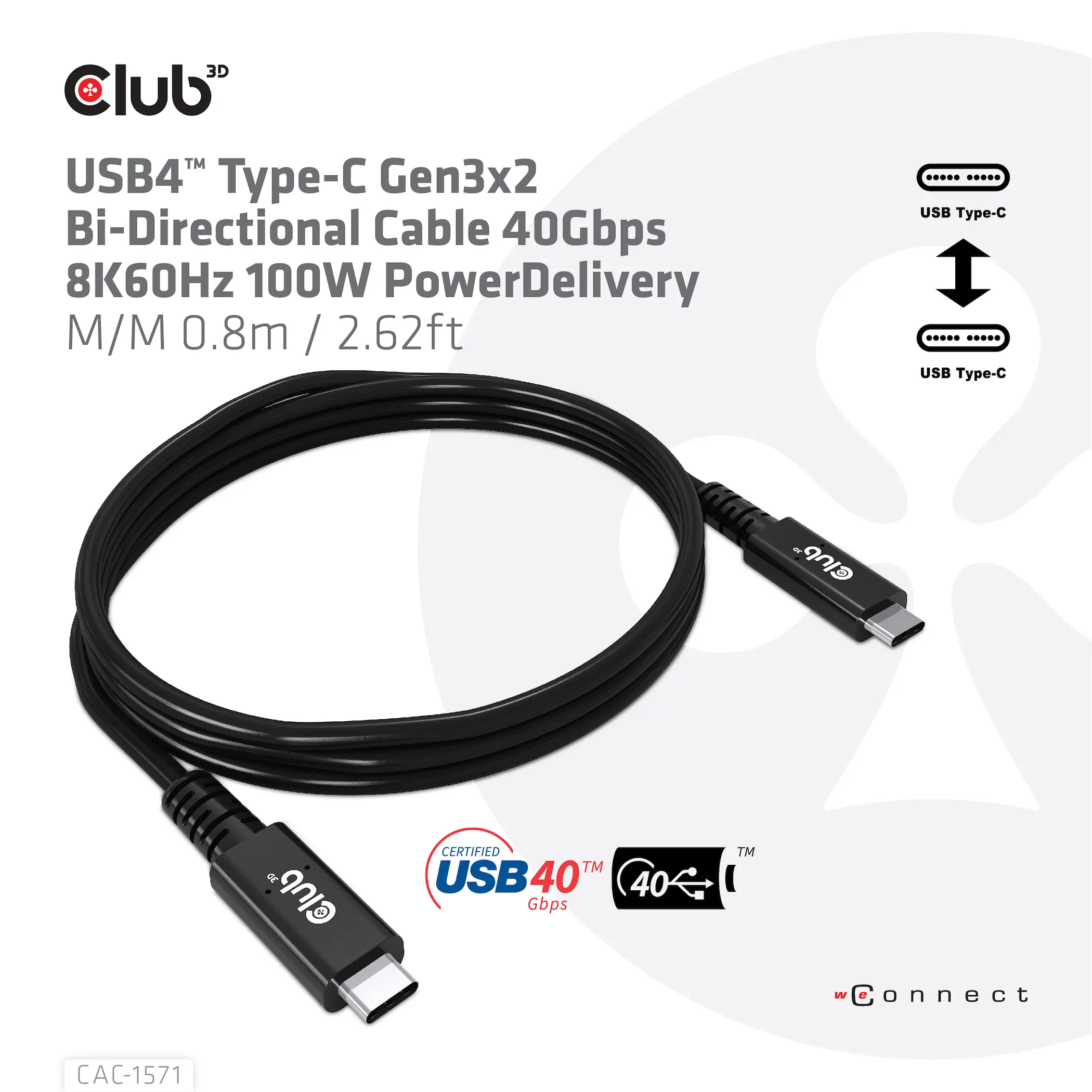 CLUB 3D USB4 C M-M 40Gbps cable 0.8m
