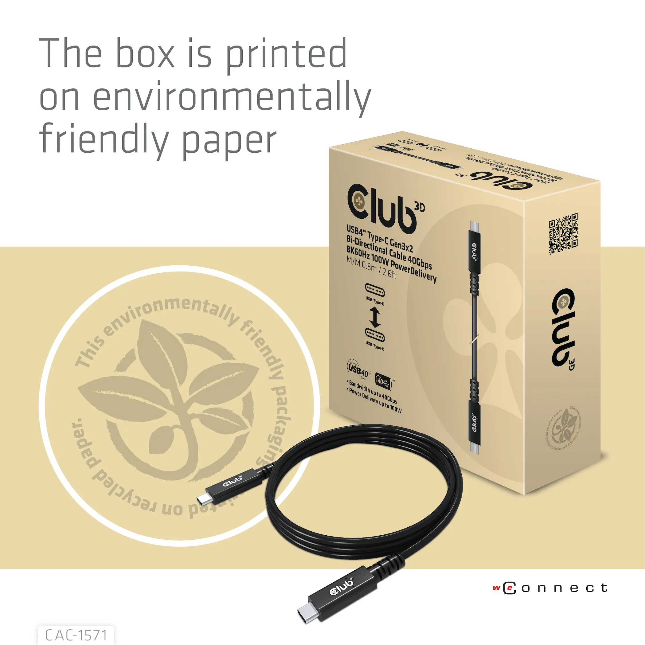 CLUB 3D USB4 C M-M 40Gbps cable 0.8m