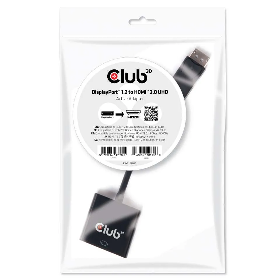 Club 3D CAC-2070 - Aktiv DisplayPort 1.2 till HDMI 2.0-adapter, Svart