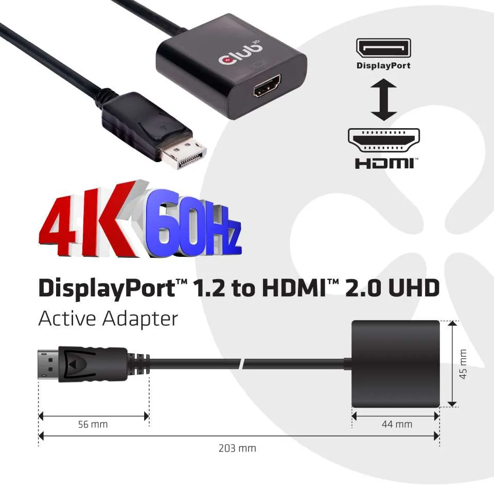 Club 3D CAC-2070 - Aktiv DisplayPort 1.2 till HDMI 2.0-adapter, Svart