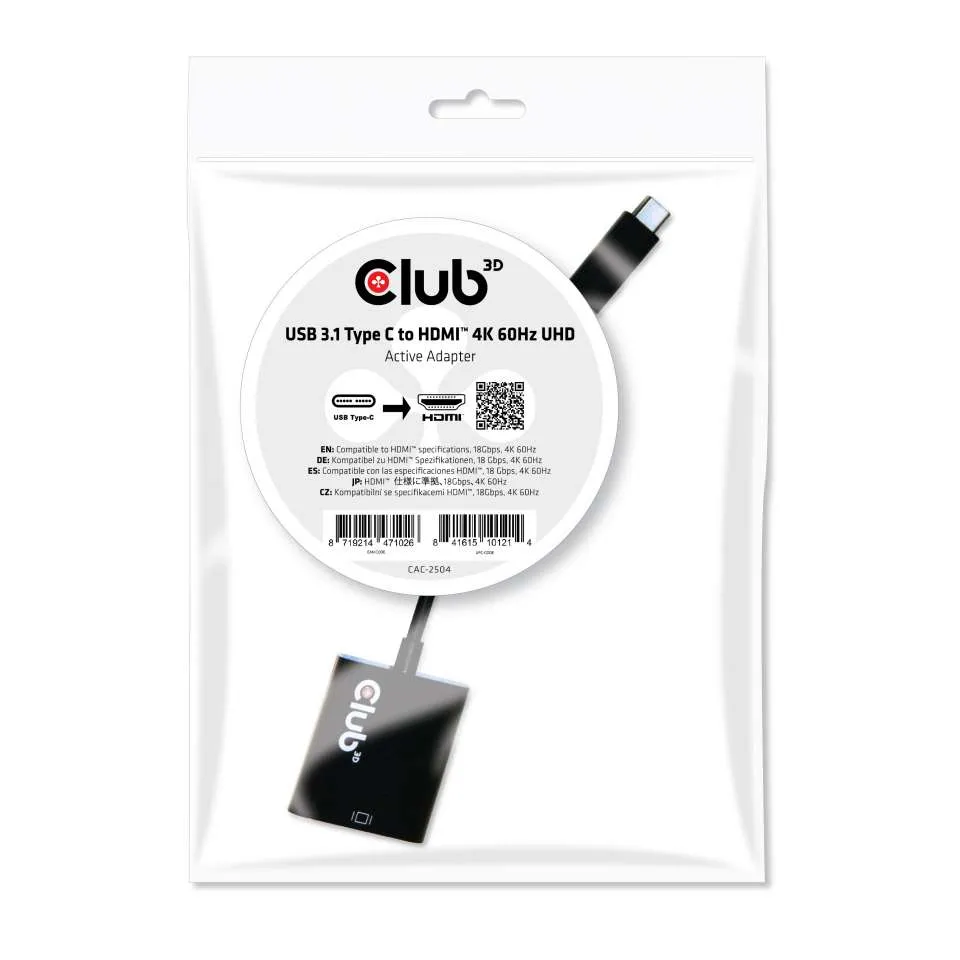Club 3D 3.1 USB-C - 2.0 HDMI aktiv - adapter, Svart