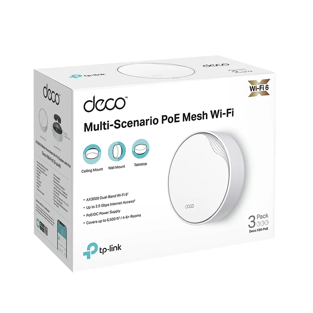 TP-Link Deco X50-PoE Wi-Fi 6 AX3000 Mesh System with PoE (3-pack)