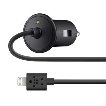 Belkin Car Charger - Verkkosovitin - auto - 10 watt - 2.1 A (Lightning) - musta malleihin Apple iPad mini, iPad with Retina display (4. sukupolvi), iPhone 5