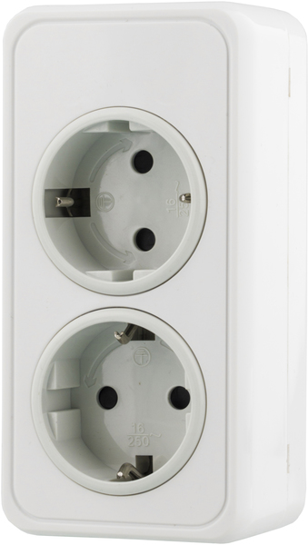 DELTACO 2-osainen pistorasia pinta-asennukseen, 180&deg; k&auml;&auml;nt. liit&auml;nn&auml;t