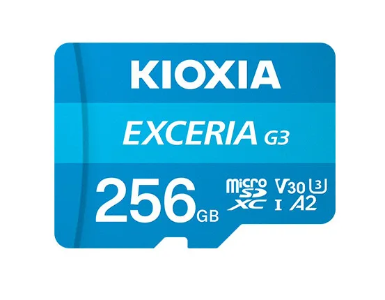 Kioxia Exceria G3 256GB MicroSDXC UHS-I U3 V30 A2 card with SD adapter, Blue