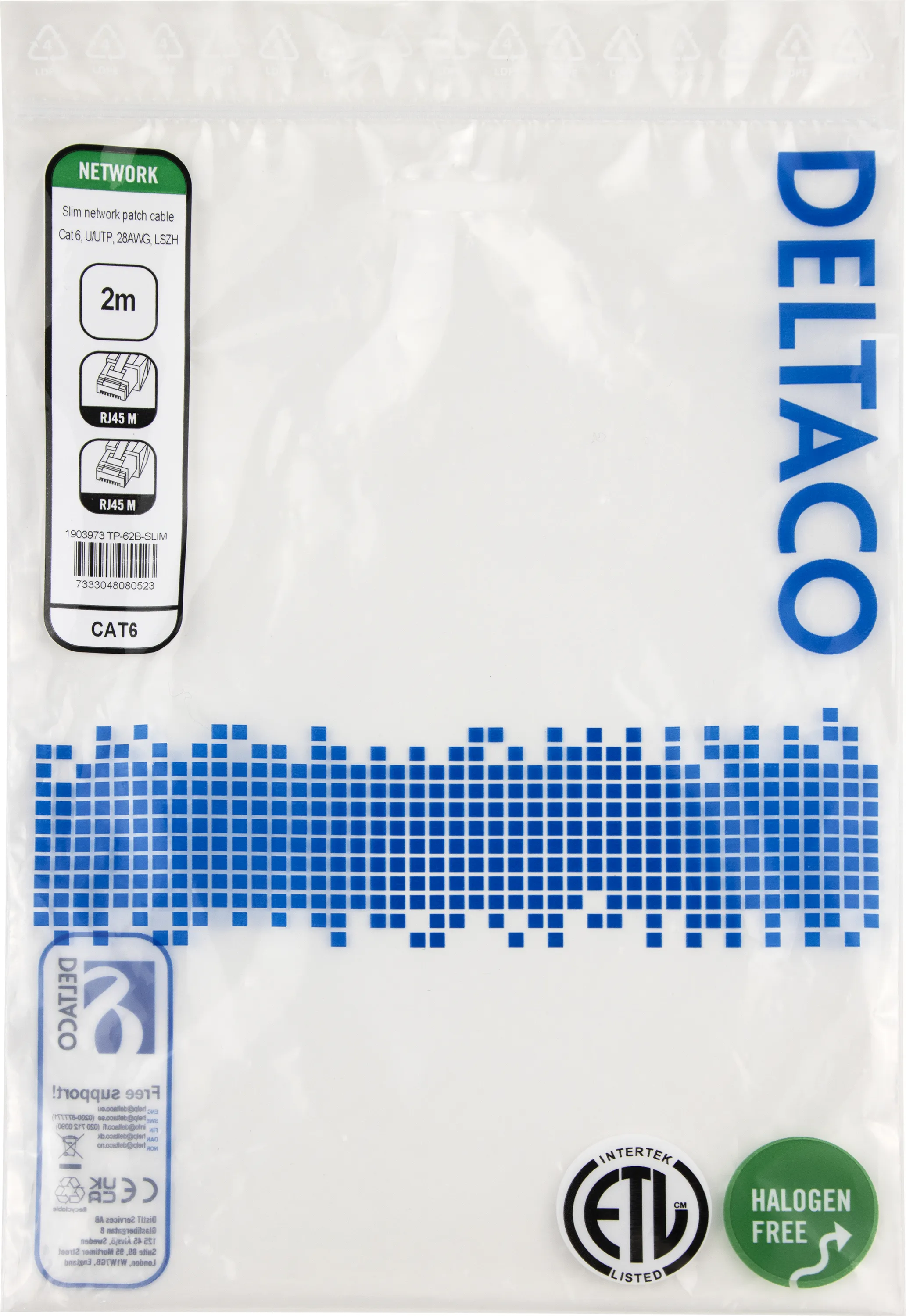 Deltaco Cat6 UTP RJ45 2m -verkkokaapeli, sininen