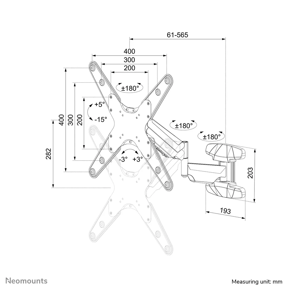 Neomounts by Newstar WL70-550BL14 monitorin kiinnike ja jalusta 139,7 cm (55&quot;) Ruuvit Musta