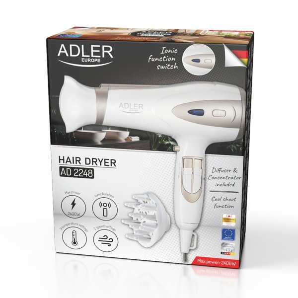 ADLER AD 2248WC 2400W Hair Dryer, White/Champagne