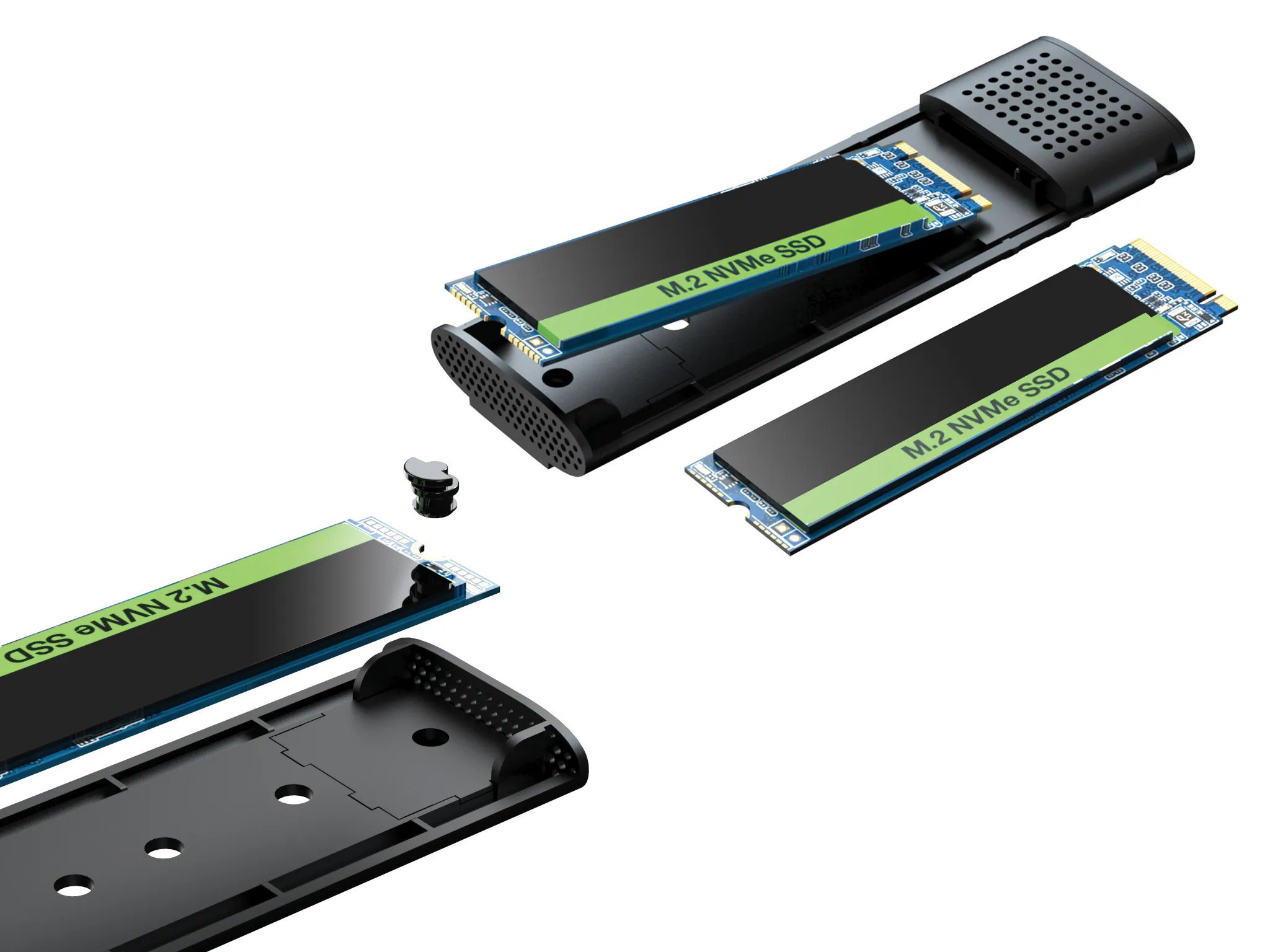 SANDBERG 136-39 M.2 NVMe SSD -kotelo, USB-C, USB 3.2 Gen 2, ty&ouml;kaluton, musta