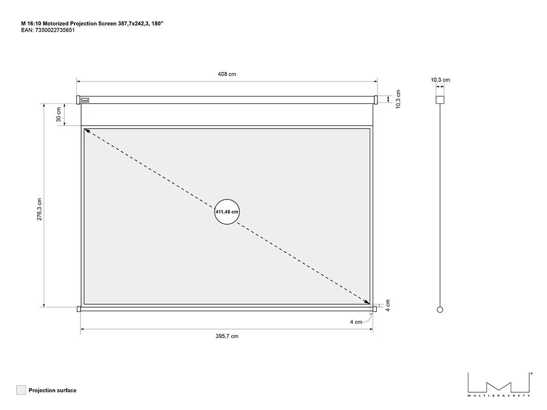 Multibrackets M Motorized Projection Screen Deluxe - Heijastusn&auml;ytt&ouml; - moottoroitu - 180 tuuma (457 cm) - 16:10 - Matte White - valkoinen