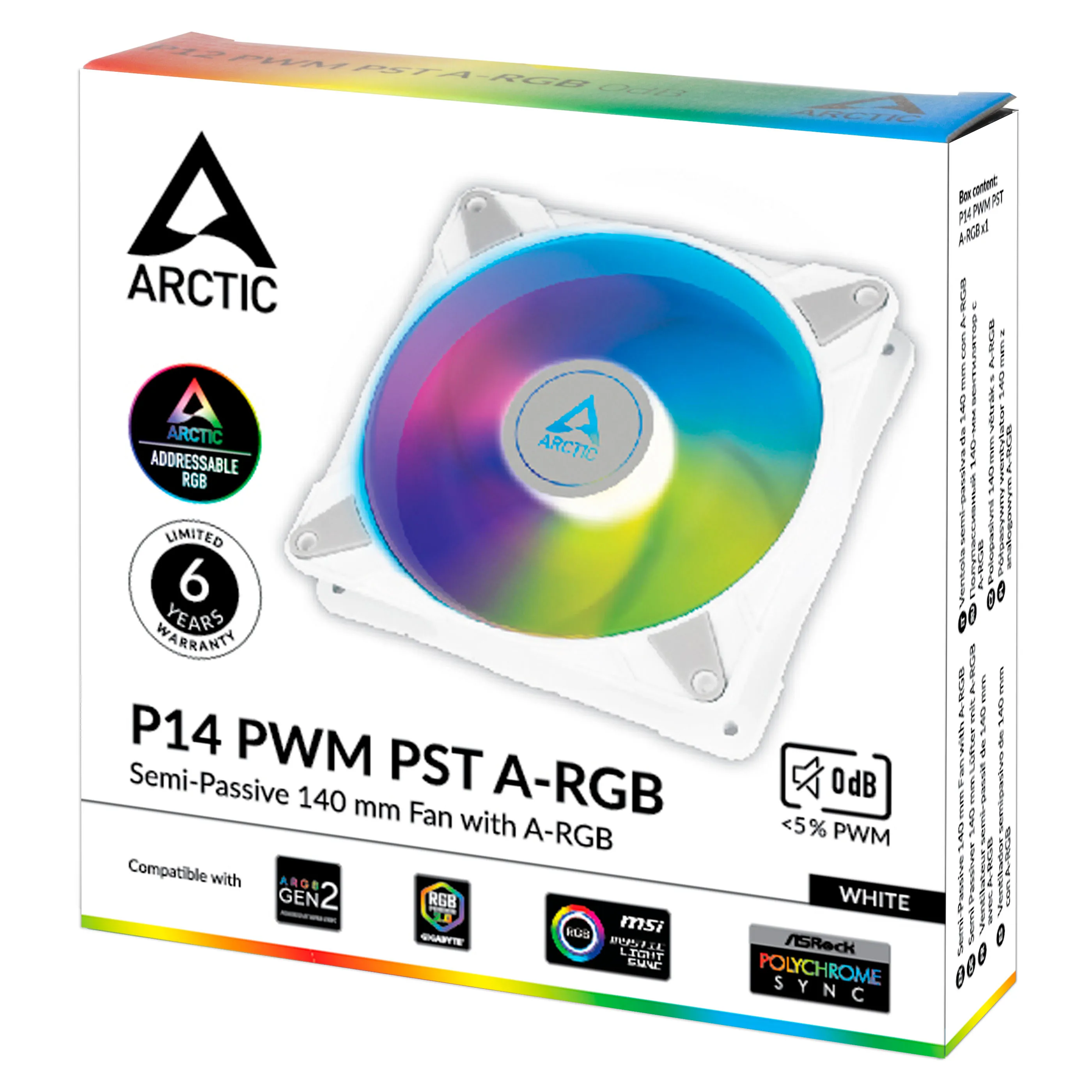 Arctic P14, PWM PST, RGB, 140mm - chassi fläkt, vit