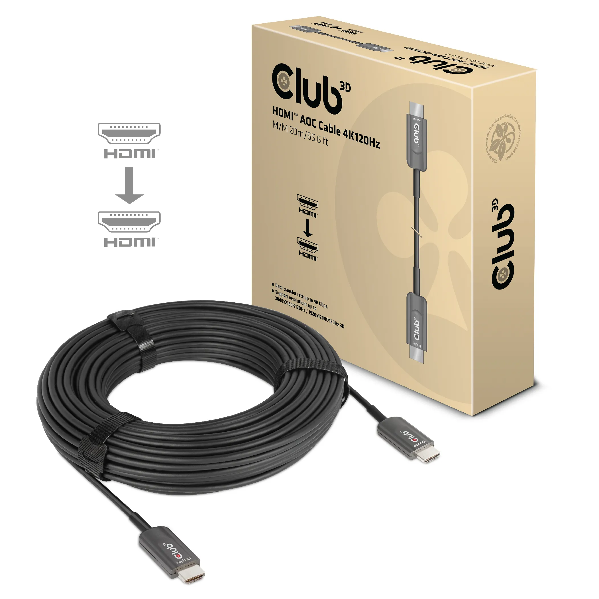 Club 3D  HDMI – HDMI 2,1 - kabel, 20 m, Svart