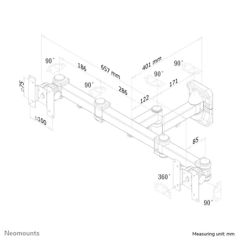 NewStar TV/Monitor Wall Mount (Full Motion) FPMA-W960D - Wall mount tuotteelle 2 LCD-n&auml;ytt&ouml;&auml; - musta -n&auml;yt&ouml;n koko: 10"-27"