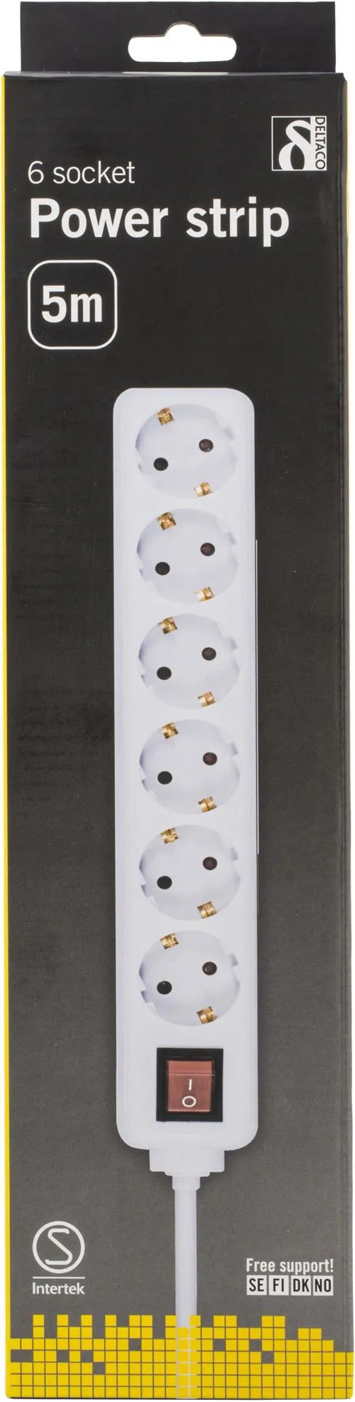 Deltaco GT-134 6-osainen jatkojohto, 5m, Valkoinen