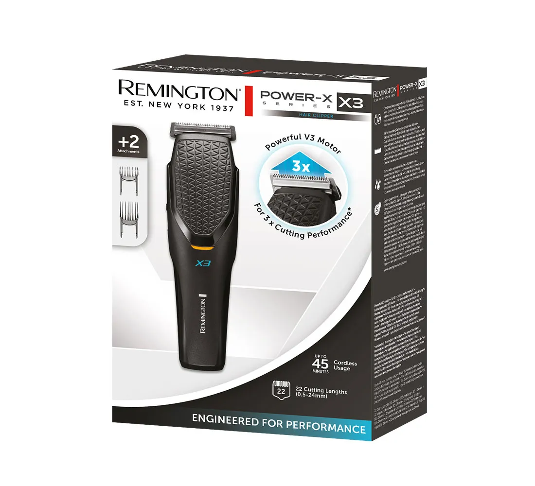 Remington Power-X X3 HC3000, johdoton, ladattava -hiustenleikkuukone, musta
