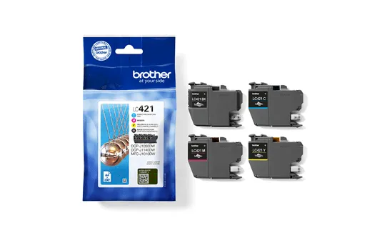 Brother LC421VAL ink cartridge kit, Black, Cyan, Magenta, Yellow, 4 pcs