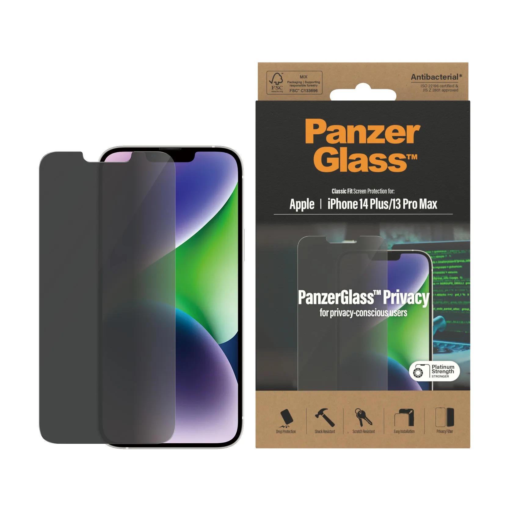 PanzerGlass Classic Fit, Privacy, iPhone 14 Plus / 13 Pro Max - Screen Glass