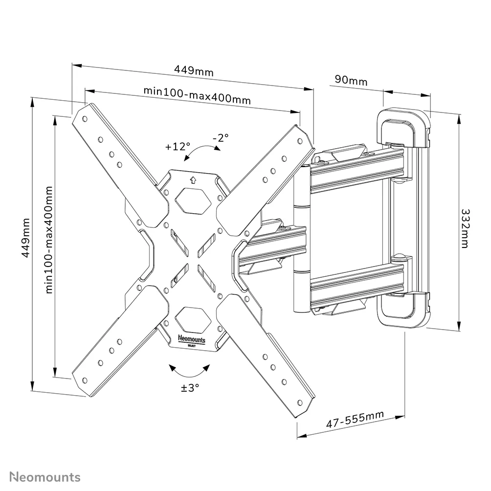 NEOMOUNTS SELECT SCREEN WALL MOUNT (FULL MOTION, 3 PIVOTS, VESA 400X400)