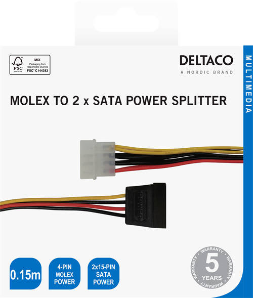 DELTACO Y-power cable for two SATA SSD  Hard Drives