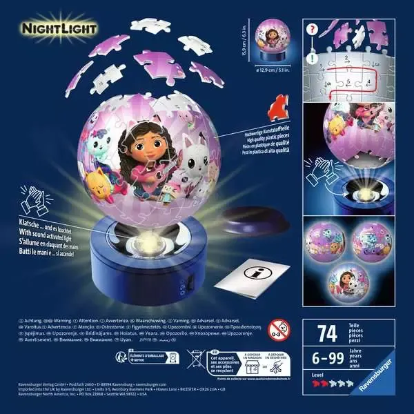 Ravensburger 3D puzzle ball night light Gabby's Dollhouse