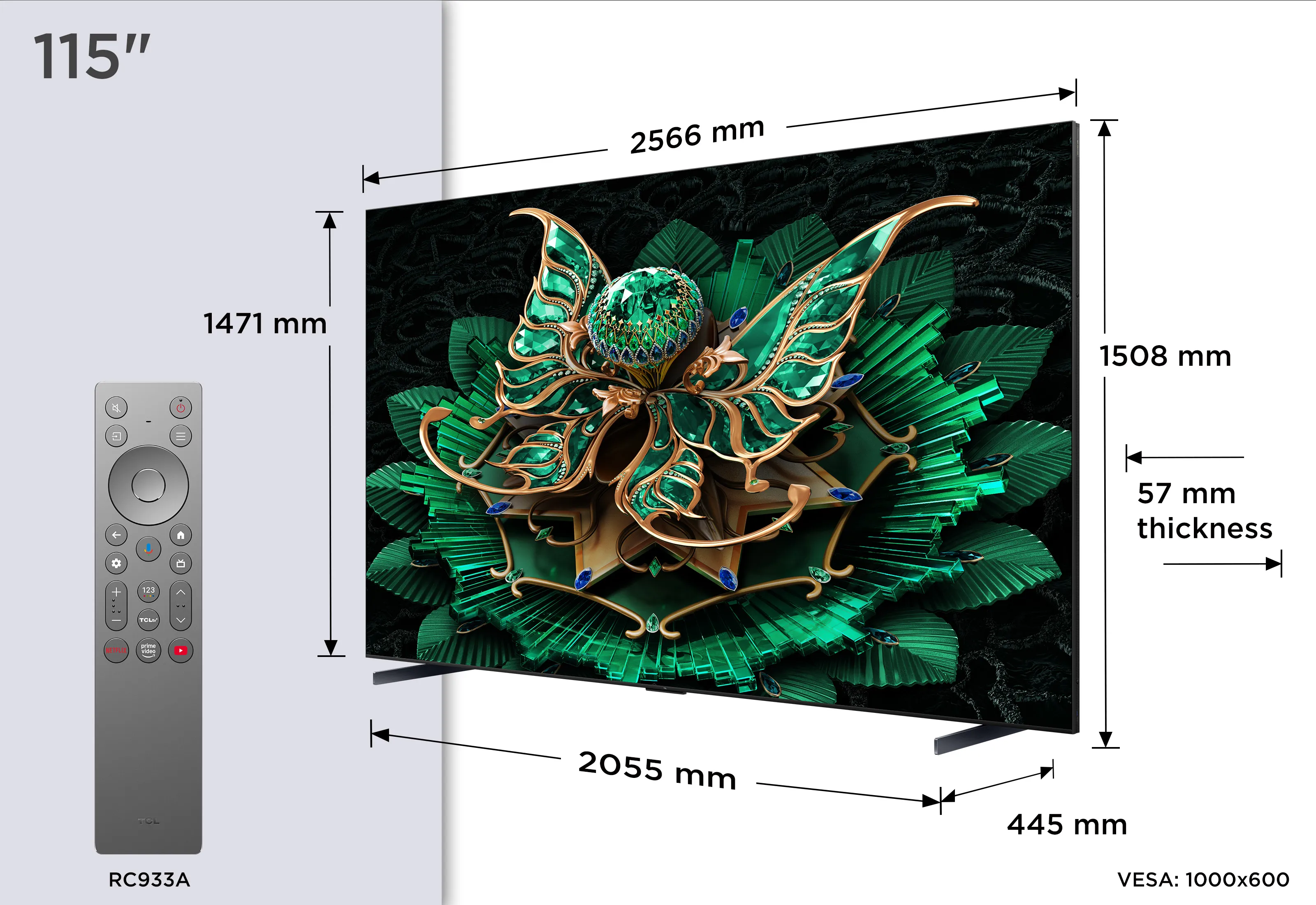 TCL 115C7K 115" 4K Mini LED Google TV, 144Hz, Dolby Vision, HDR10+