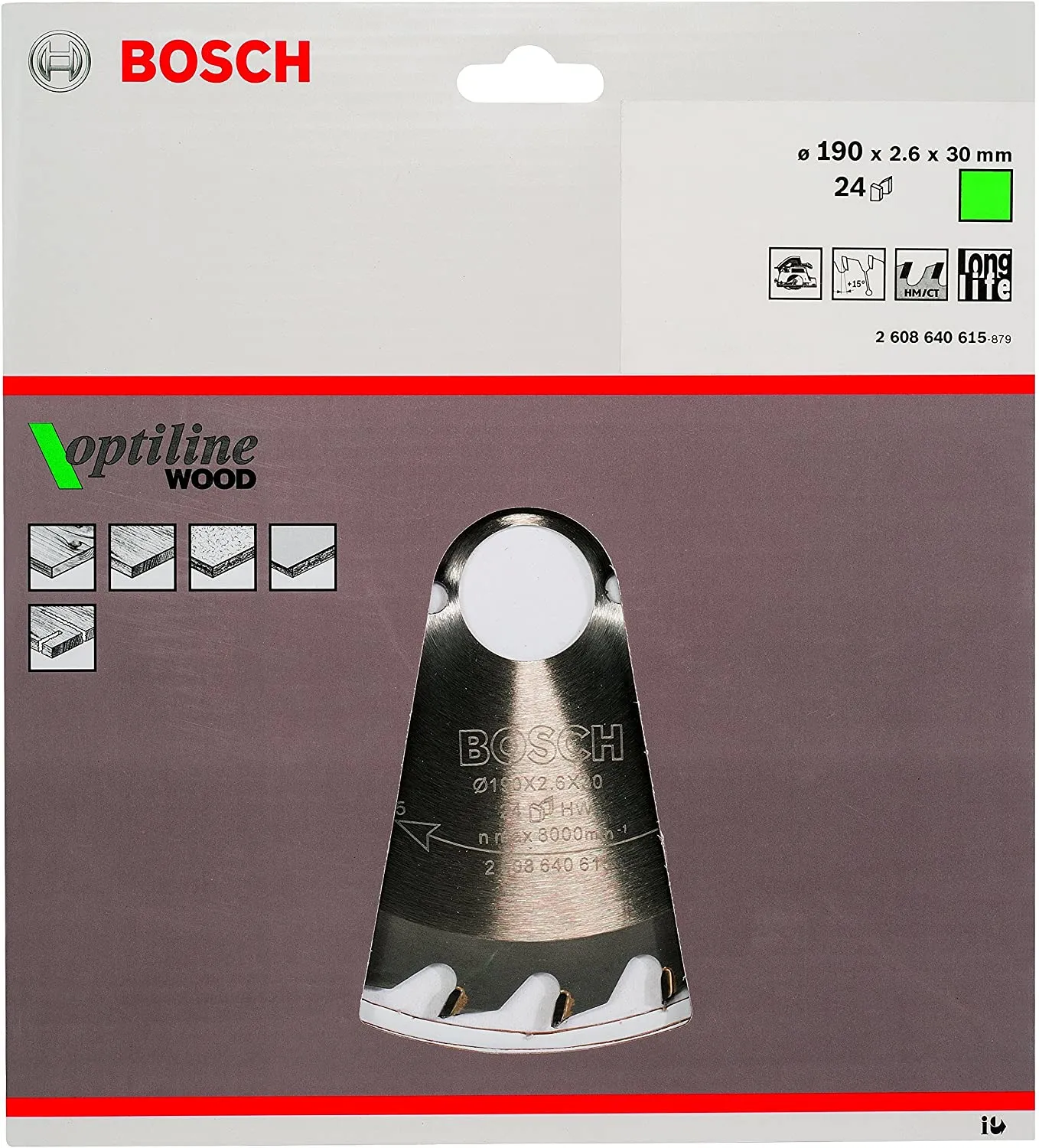 Bosch Optiline Wood - Rundsavsklinge - for tr&aelig; - 190 mm - 24 t&aelig;nder