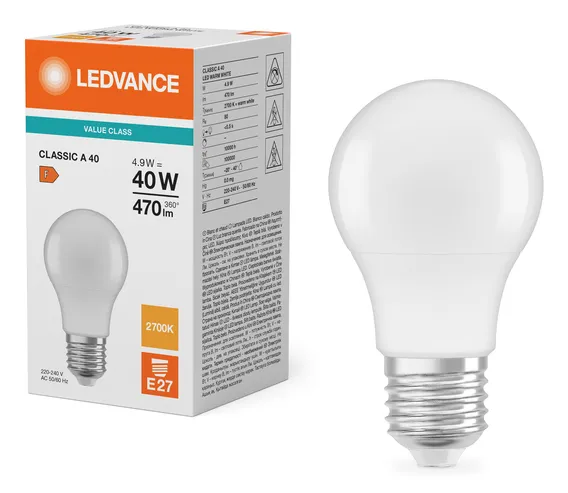 OSRAM LED VALUE CLA 40 4.9 watt 230 volt E27 Frosted Warm White Oval LED Lamp