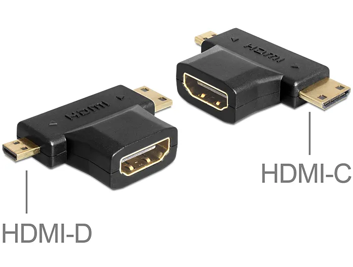 Delock Adapter HDMI-A female &gt; HDMI-C + HDMI-D male - adapter, Black