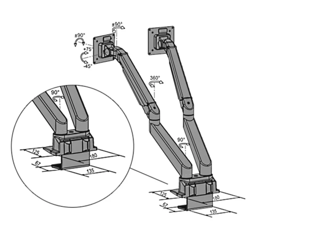 Multibrackets Duo Deskmount Gas Lift Arm - Asennuskomponentti ( p&ouml;yt&auml;asennus ) - musta