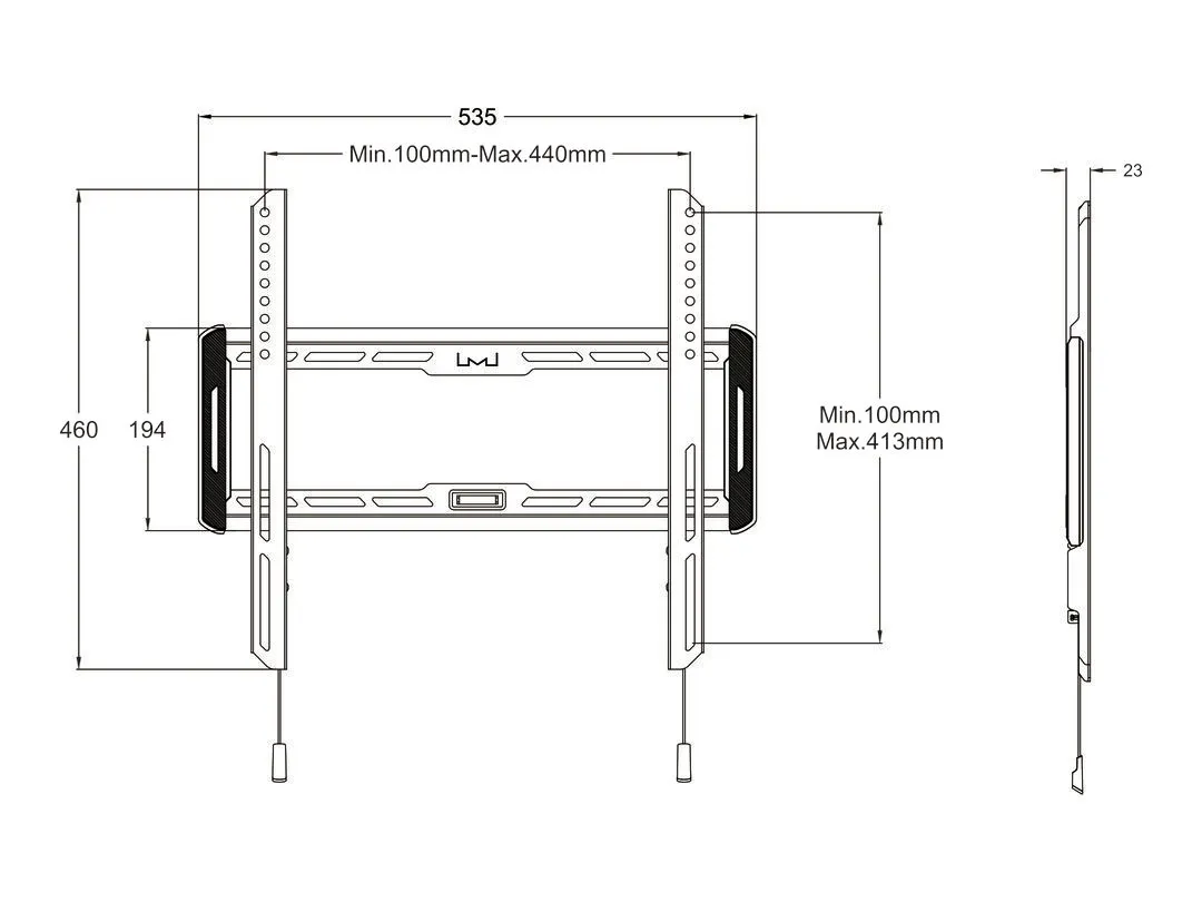Multibrackets M Universal Wallmount Fixed Medium - Wall mount tuotteelle LCD nestekiden&auml;ytt&ouml; / plasma TV - ter&auml;s - musta -n&auml;yt&ouml;n koko: 32"-42"