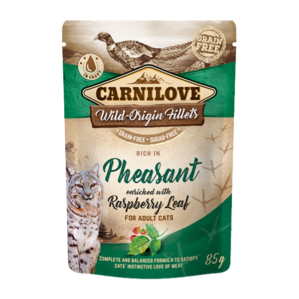 Carnilove Pheasant & Raspberry Leaves, V&aring;tfoder f&ouml;r katt, Adult, 85 g