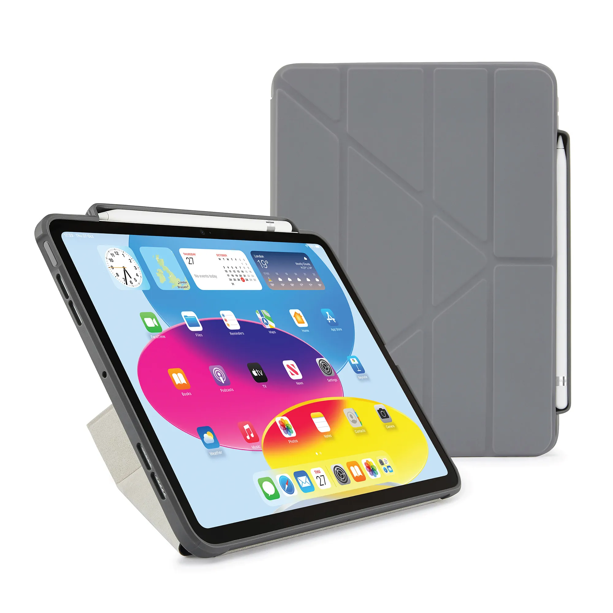 Pipetto iPad 10,9-tum (10:e gen) Origami No3 Pencil Case - Dark Grey