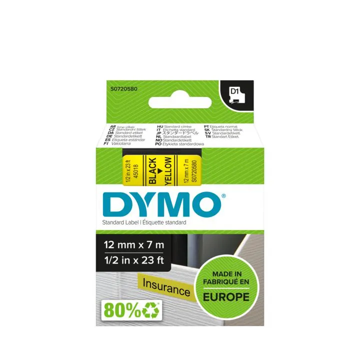 Tape D1 12mmx7m black/yellow