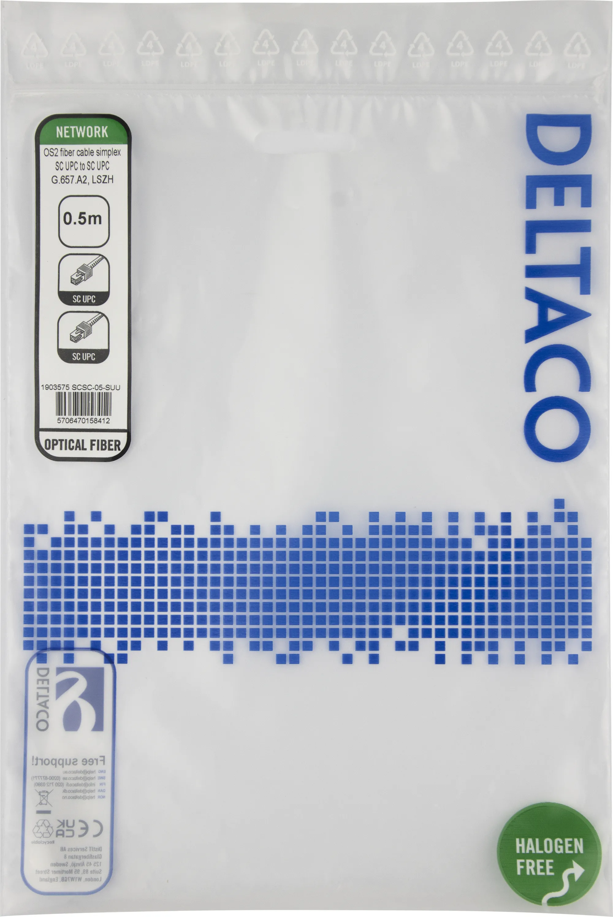 Deltaco OS2 LSZH SC-SC 0.5m -valokuitukaapeli, keltainen