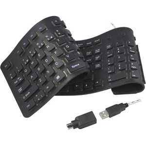 DELTACO tangentbord USB &amp; PS/2, vikbar silikon, svart