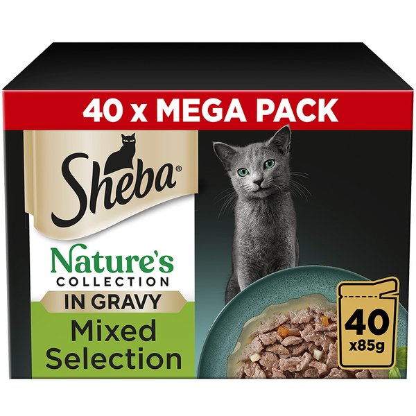 Sheba Nature's Collection Mixed Selection in Gravy, V&aring;tfoder f&ouml;r katt, Adult, Spannm&aring;lsfritt, 40 x 85 g