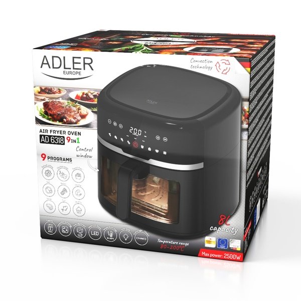 Adler AD 6318, 8L, 2500W, air fryer, Black