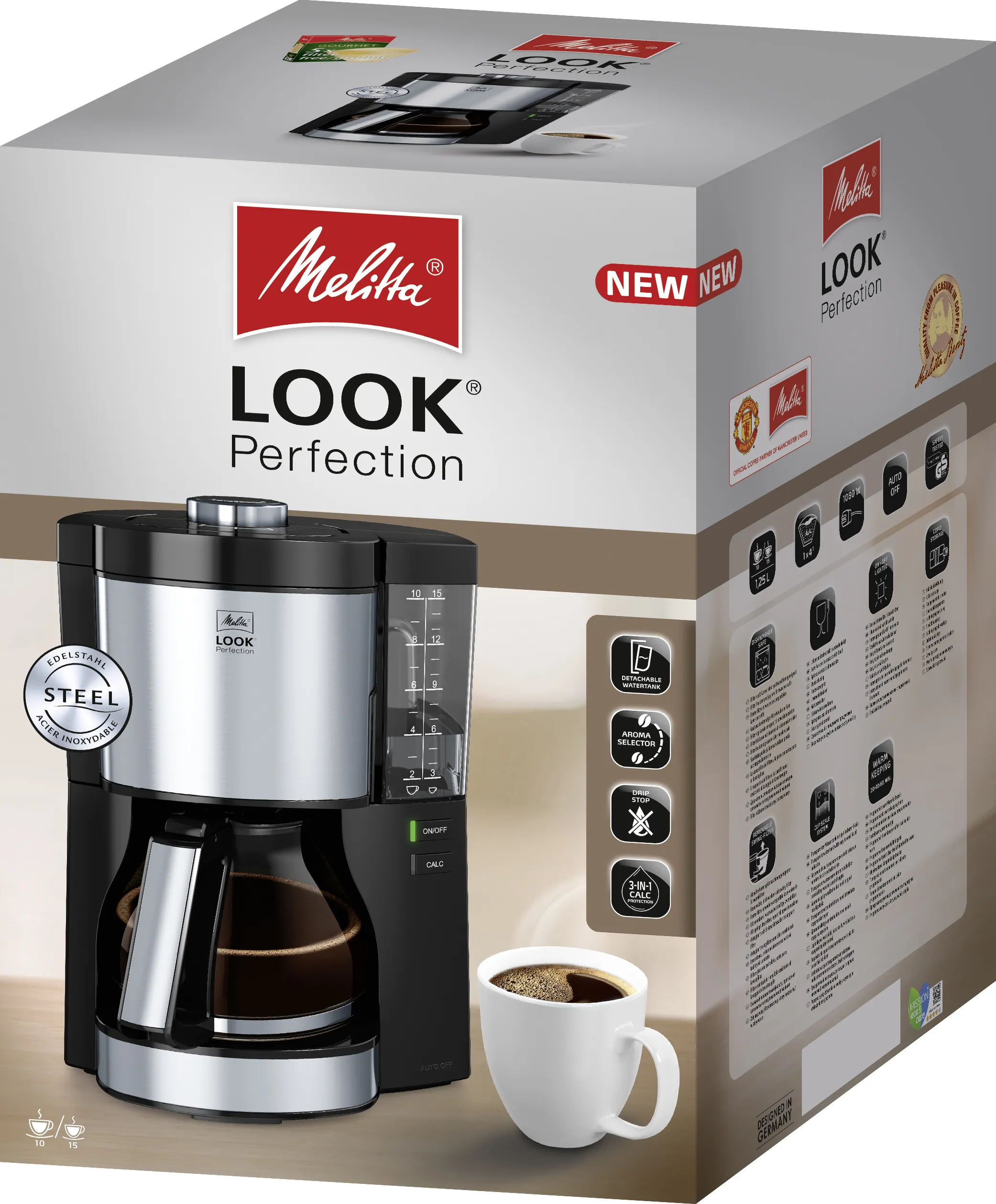 Melitta Look Perfection -kahvinkeitin, Musta, Hopea