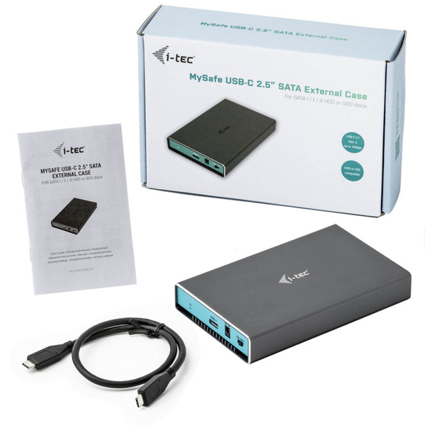 I-TEC MYSAFE USB-C 2.5IN SATA HDD/SSD METAL EXTERNAL CASE 10GB
