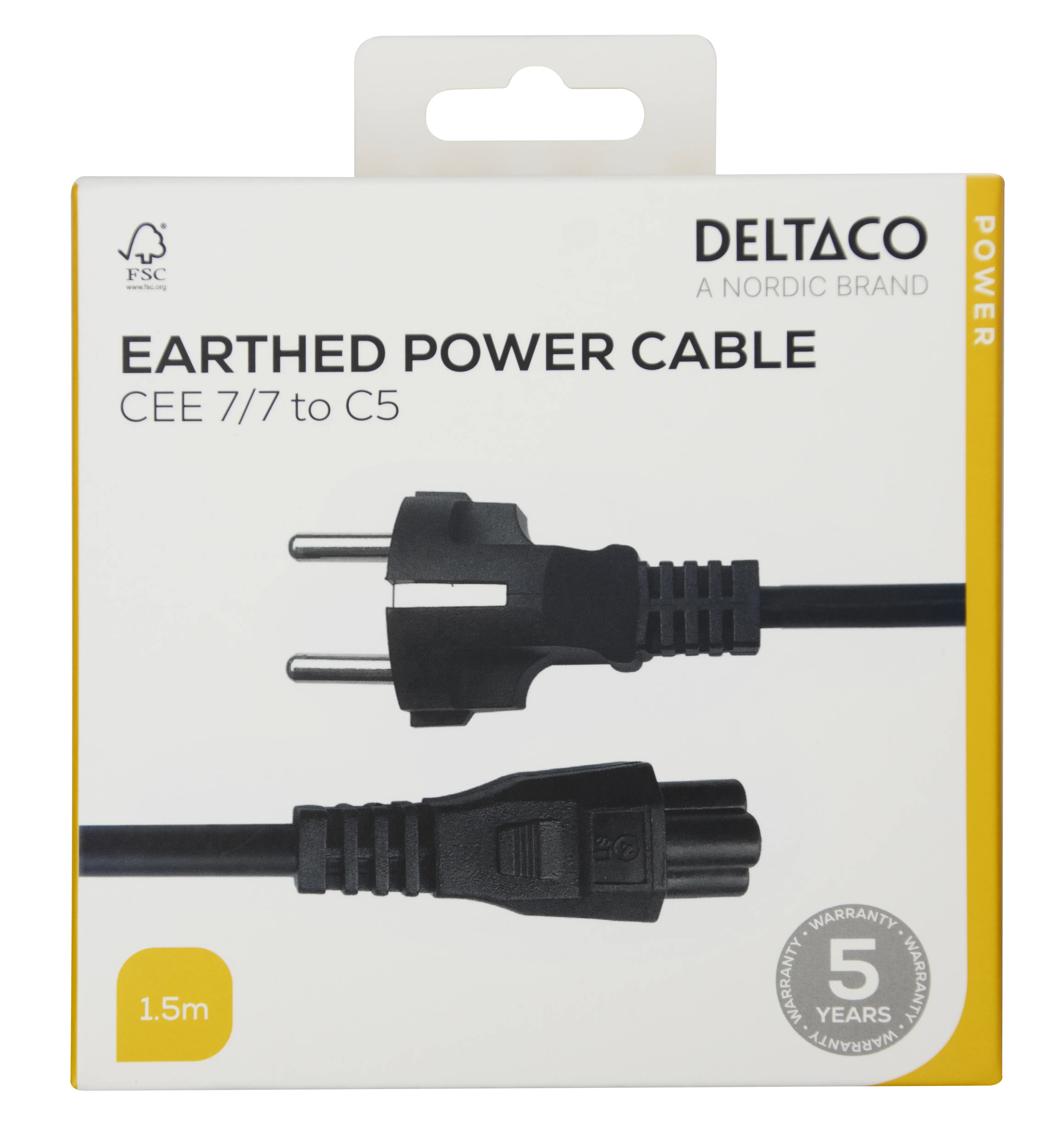Deltaco CEE 7/7 - C5 - power cord, Black, 1.5m