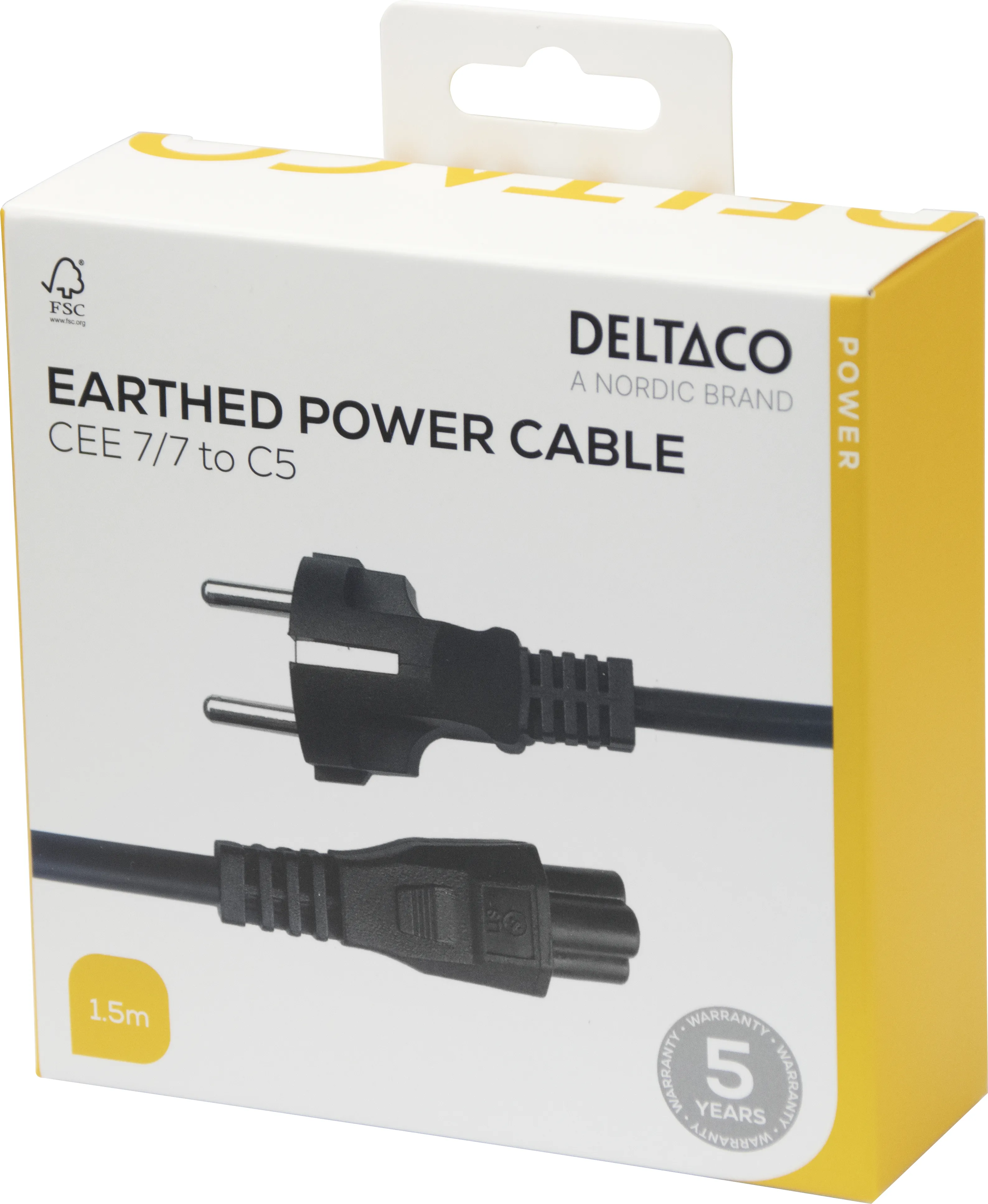 Deltaco CEE 7/7 - C5 - power cord, Black, 1.5m