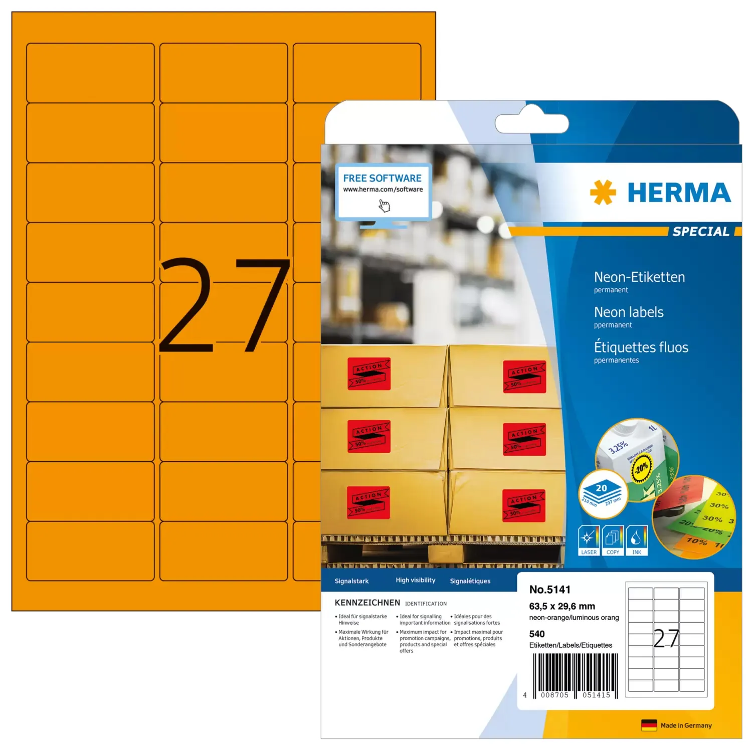 Herma label Special 63,5x29,6 neon orange (540)