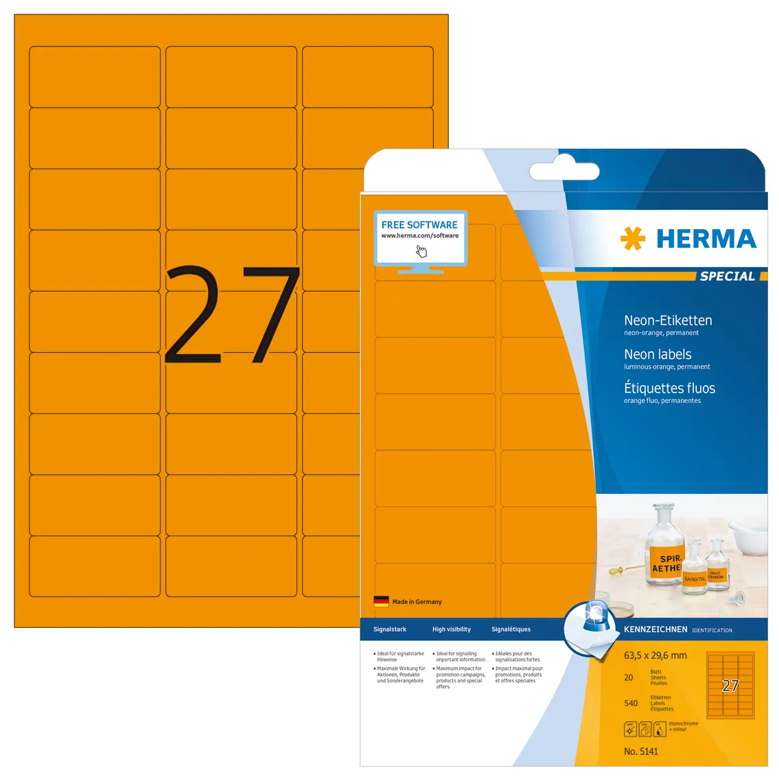 Herma label Special 63,5x29,6 neon orange (540)
