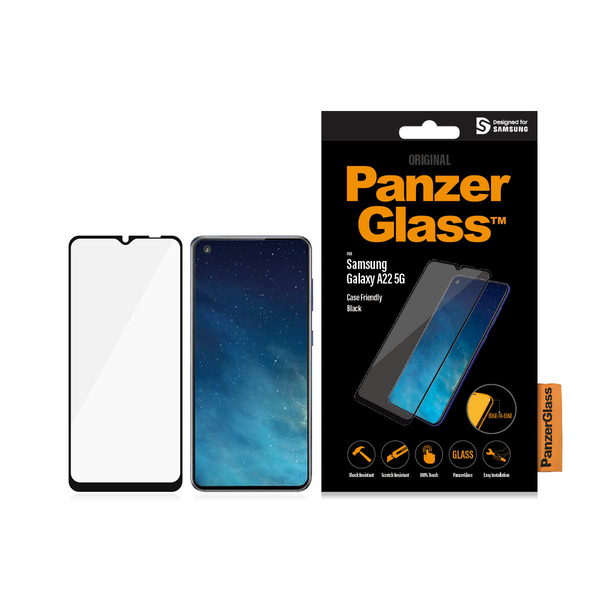 (L&ouml;yt&ouml;nurkka) PanzerGlass Case Friendly, Galaxy A22 -panssarilasi