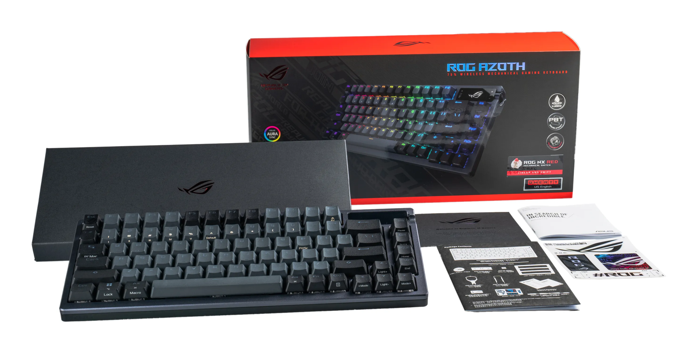 Asus ROG AZOTH 75% DIY Custom RGB keyboard, NX RED PBT -langaton pelinäppäimistö