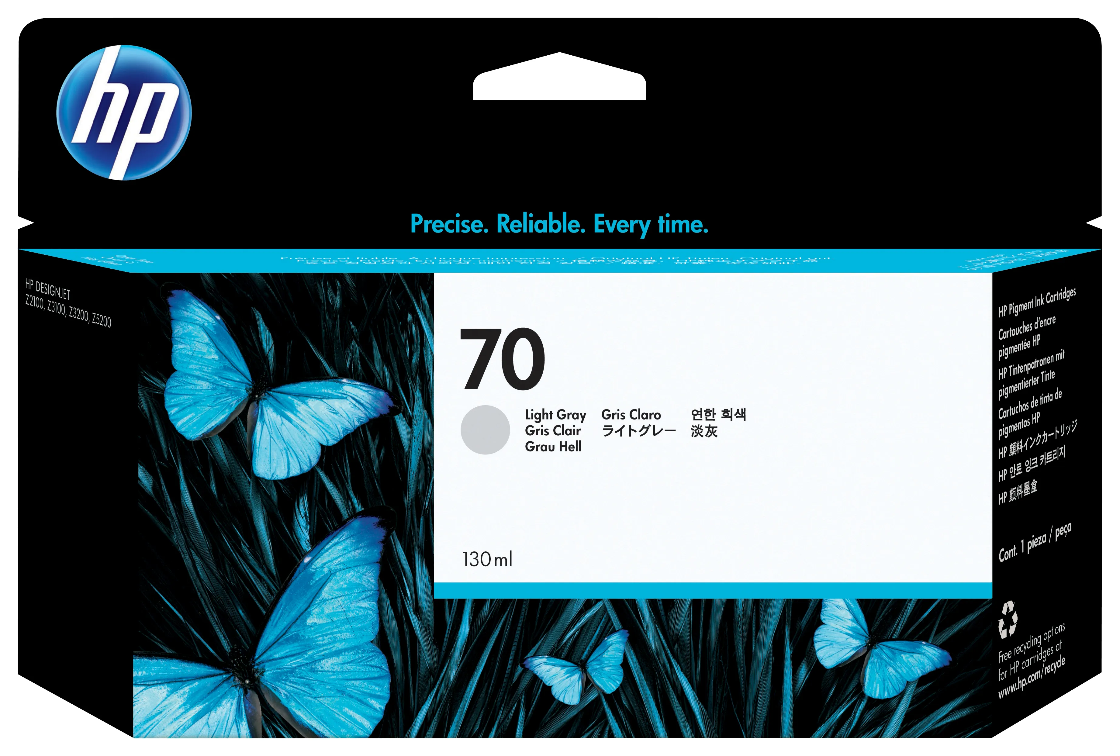 HP 70 -mustekasetti, 130 ml, vaaleanharmaa