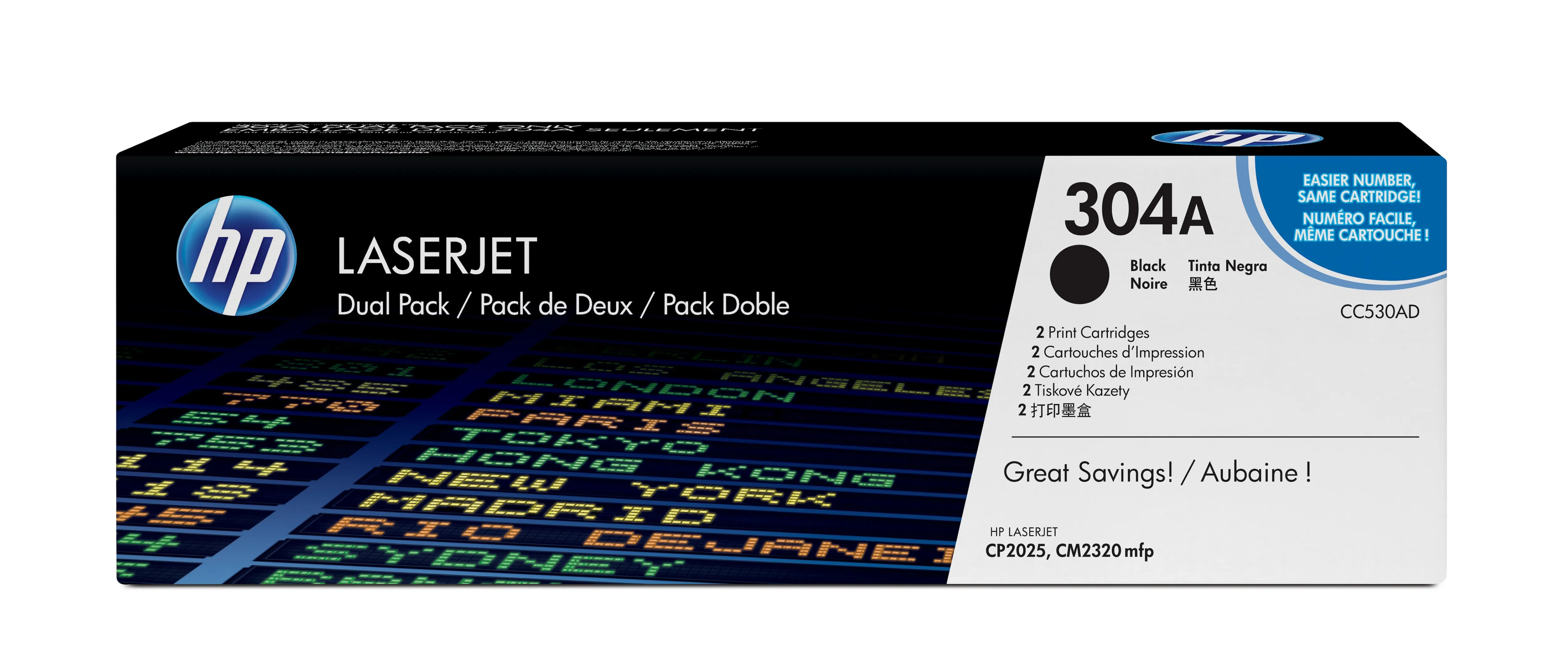HP Toner CC530A 2-Pack Black HV Color LaserJet CP2025 CM2320 MFP